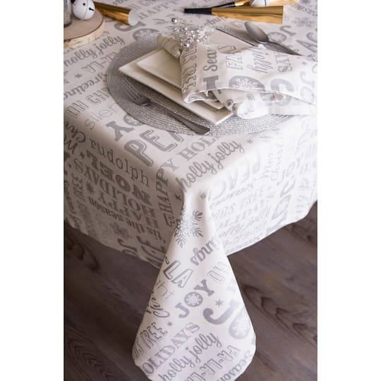 DII® Silver Christmas Collage Tablecloth